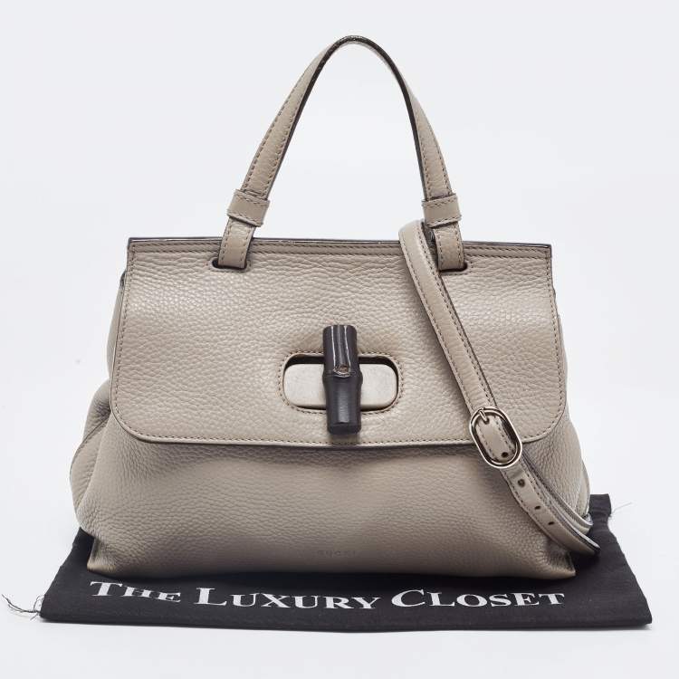 Pre Owned Gucci Grey Leather Small Bamboo Daily Top Handle Bag