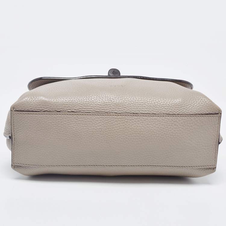 Pre Owned Gucci Grey Leather Small Bamboo Daily Top Handle Bag