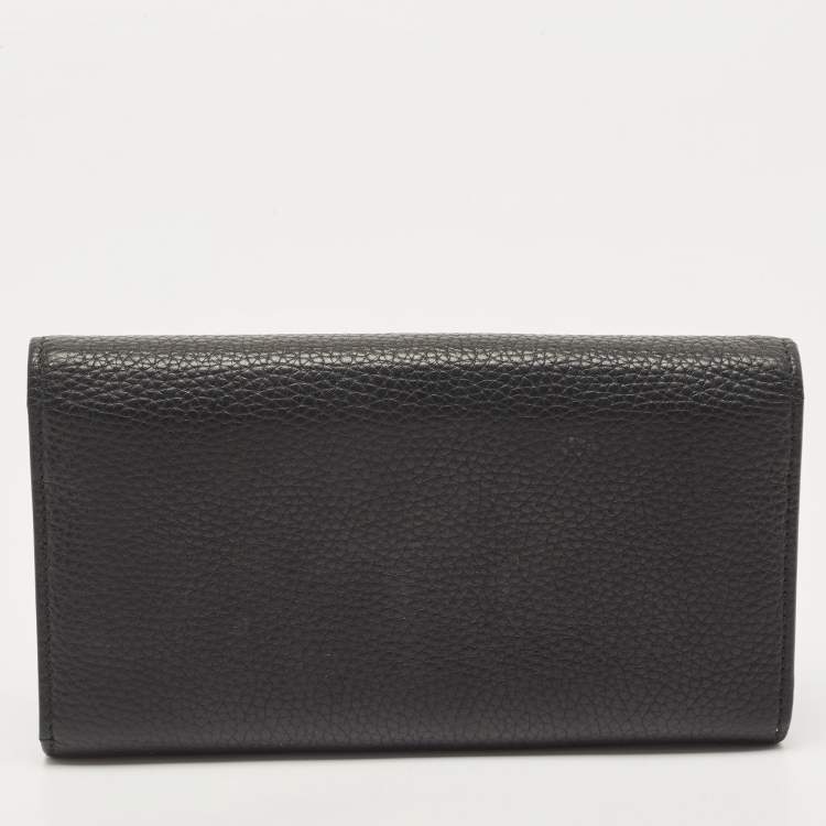 Pre Owned Gucci Black Leather Blind for Love Flap Continental Wallet