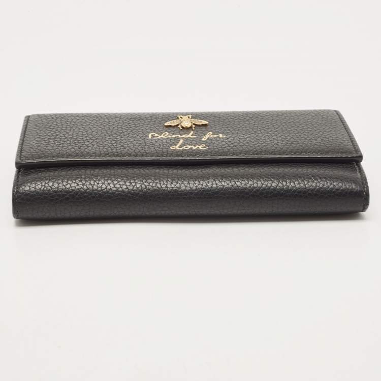 Pre Owned Gucci Black Leather Blind for Love Flap Continental Wallet