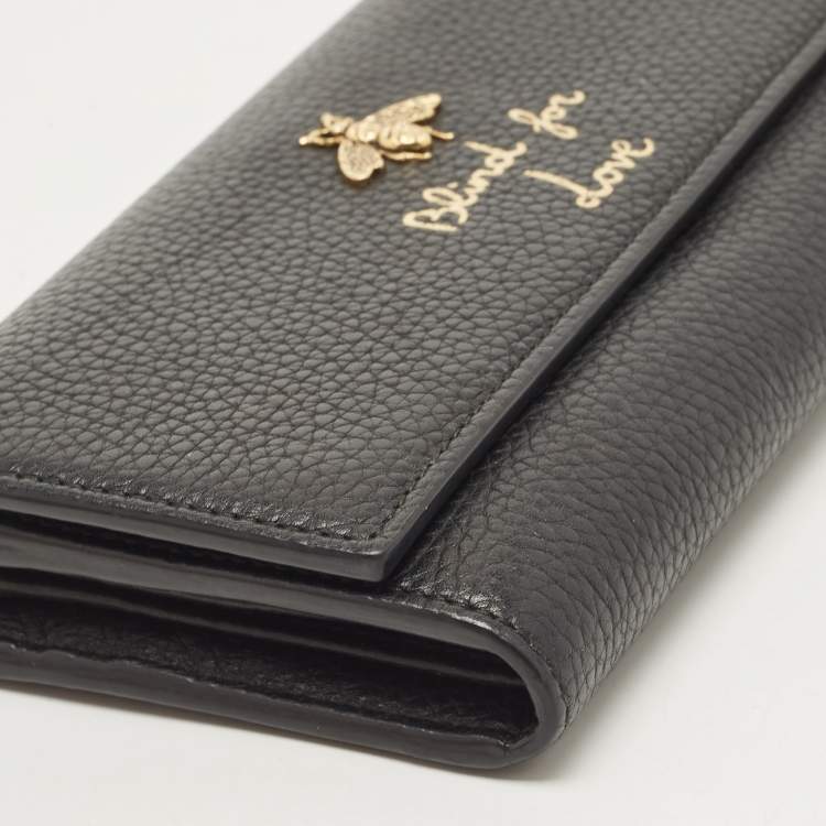 Pre Owned Gucci Black Leather Blind for Love Flap Continental Wallet