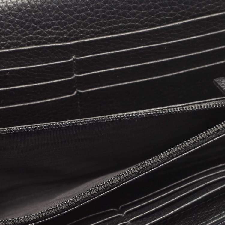 Pre Owned Gucci Black Leather Blind for Love Flap Continental Wallet