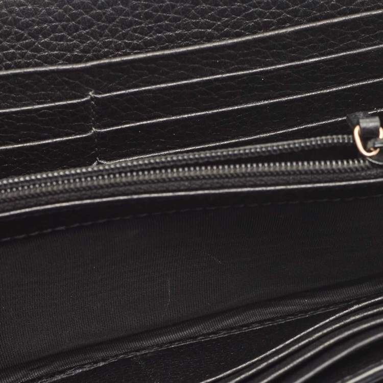 Pre Owned Gucci Black Leather Blind for Love Flap Continental Wallet