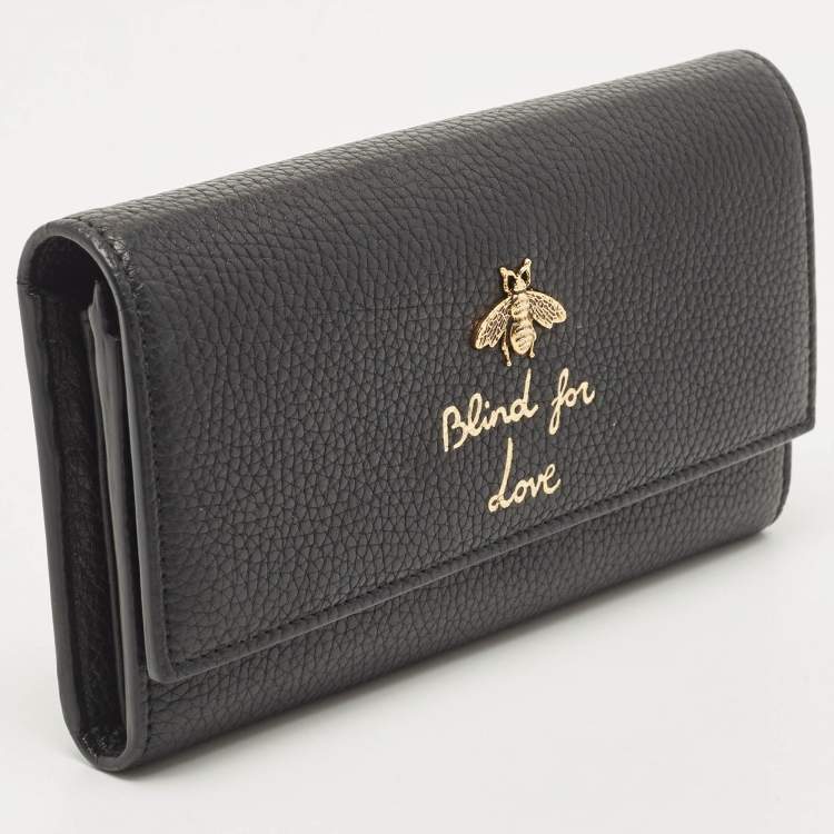 Pre Owned Gucci Black Leather Blind for Love Flap Continental Wallet