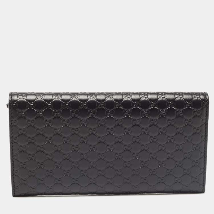 Pre Owned Gucci Black Mircoguccissima Leather Logo Flap Continental Wallet