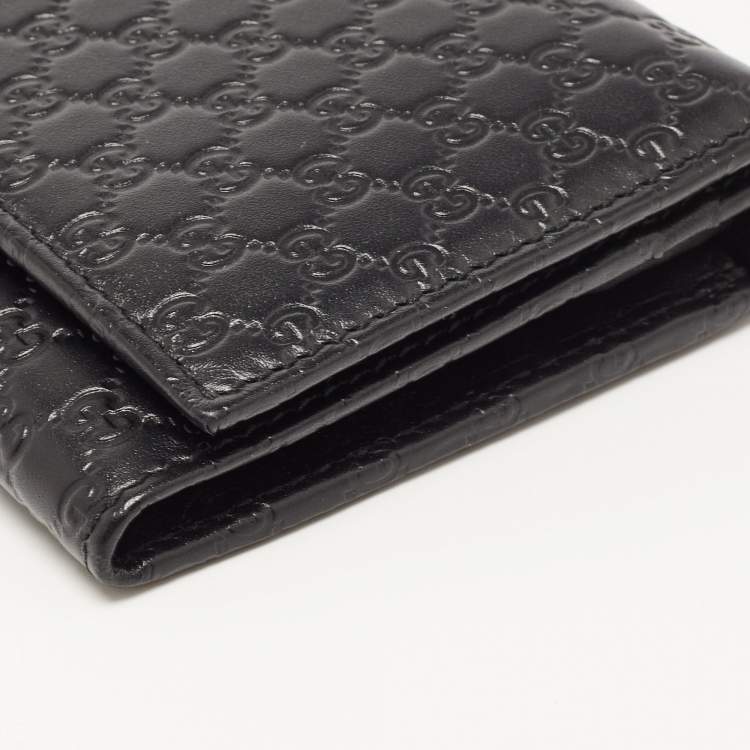 Pre Owned Gucci Black Mircoguccissima Leather Logo Flap Continental Wallet