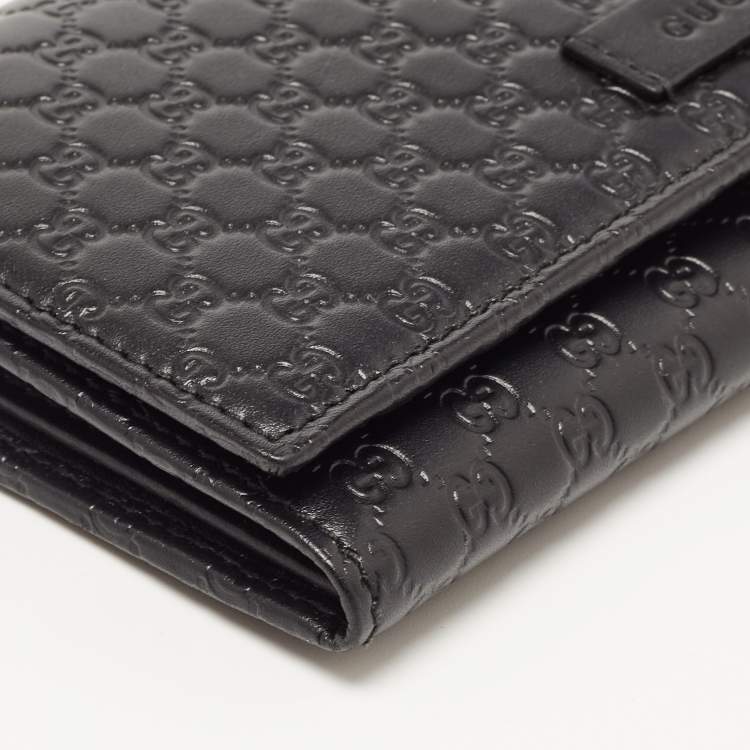 Pre Owned Gucci Black Mircoguccissima Leather Logo Flap Continental Wallet