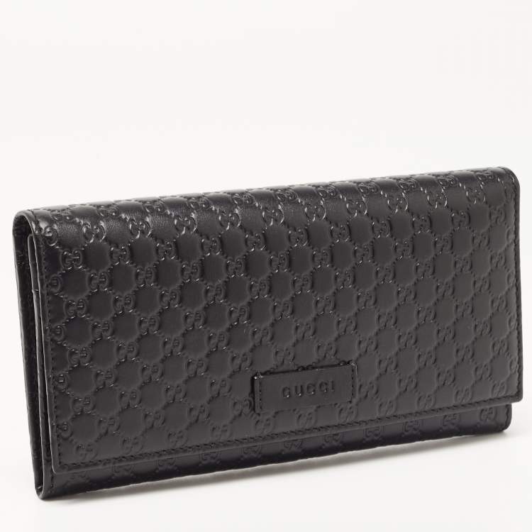 Pre Owned Gucci Black Mircoguccissima Leather Logo Flap Continental Wallet