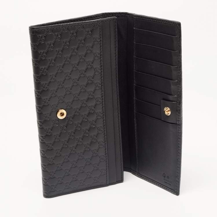 Pre Owned Gucci Black Mircoguccissima Leather Logo Flap Continental Wallet