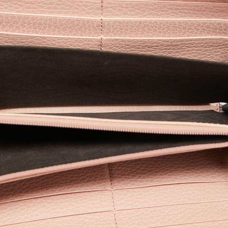 Pre Owned Gucci Light Pink Leather GG Butterfly Zip Around Continental Wallet