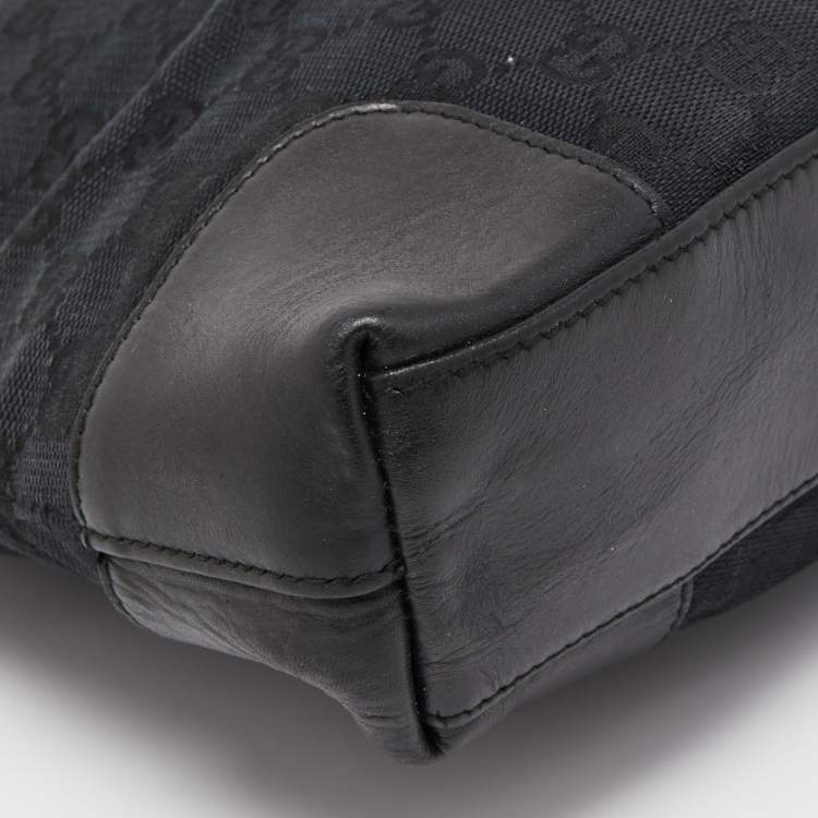 Pre Owned Gucci Black GG Canvas and Leather Shoulder Bag 