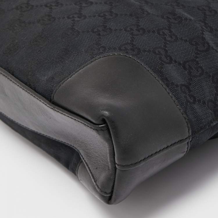 Pre Owned Gucci Black GG Canvas and Leather Shoulder Bag 