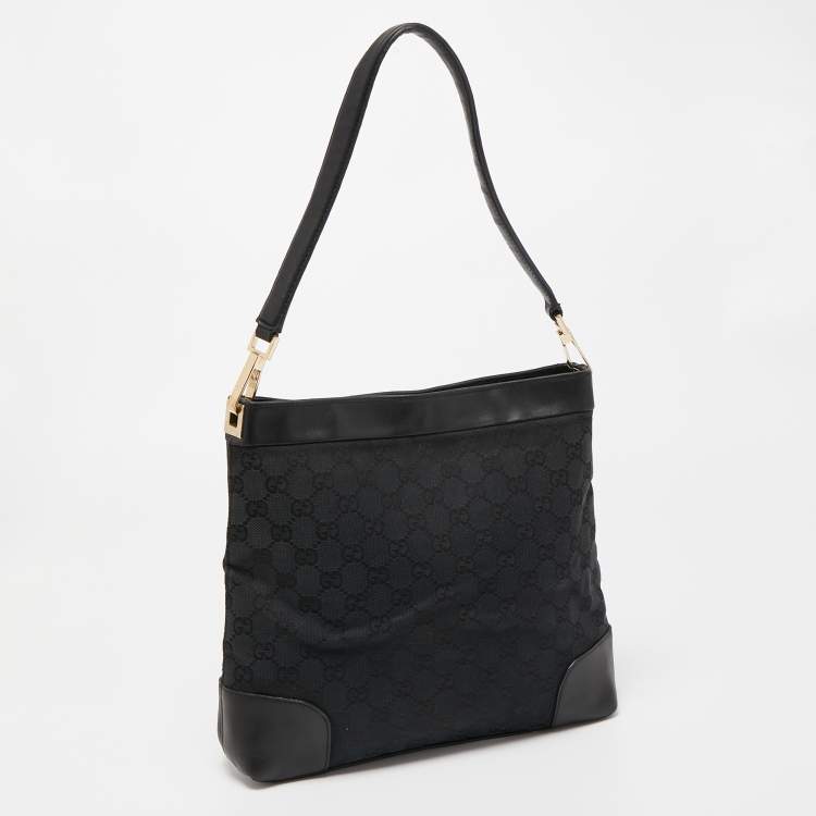Pre Owned Gucci Black GG Canvas and Leather Shoulder Bag 