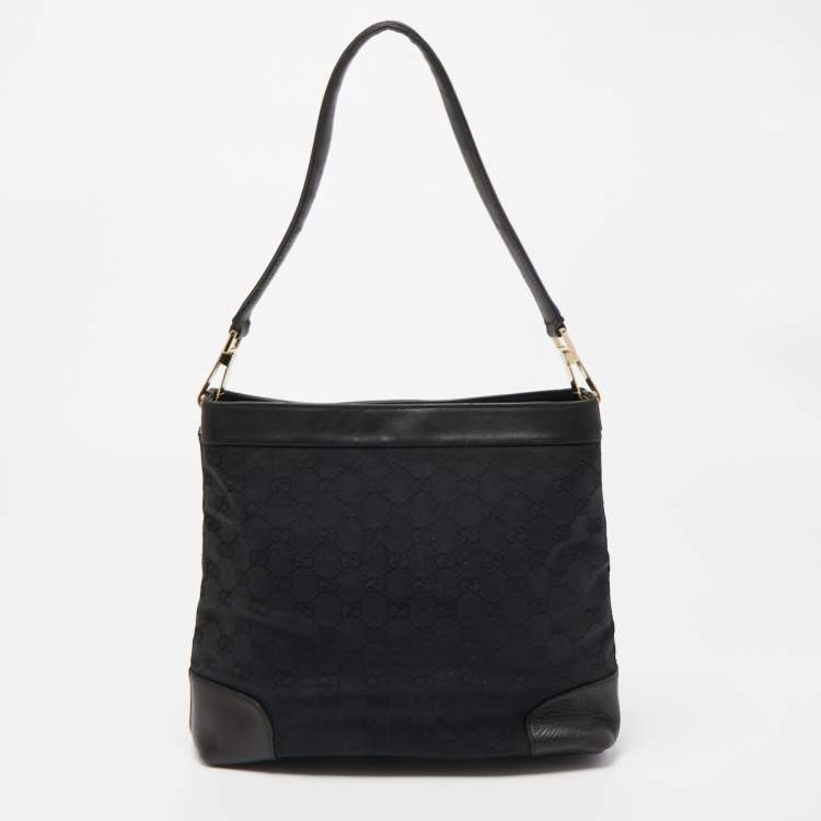 Pre Owned Gucci Black GG Canvas and Leather Shoulder Bag 