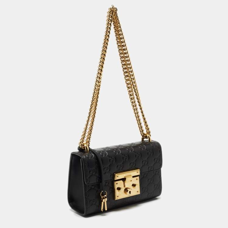 Pre Owned Gucci Black Guccissima Leather Small Padlock Shoulder Bag