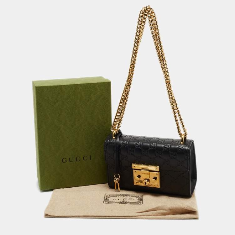 Pre Owned Gucci Black Guccissima Leather Small Padlock Shoulder Bag