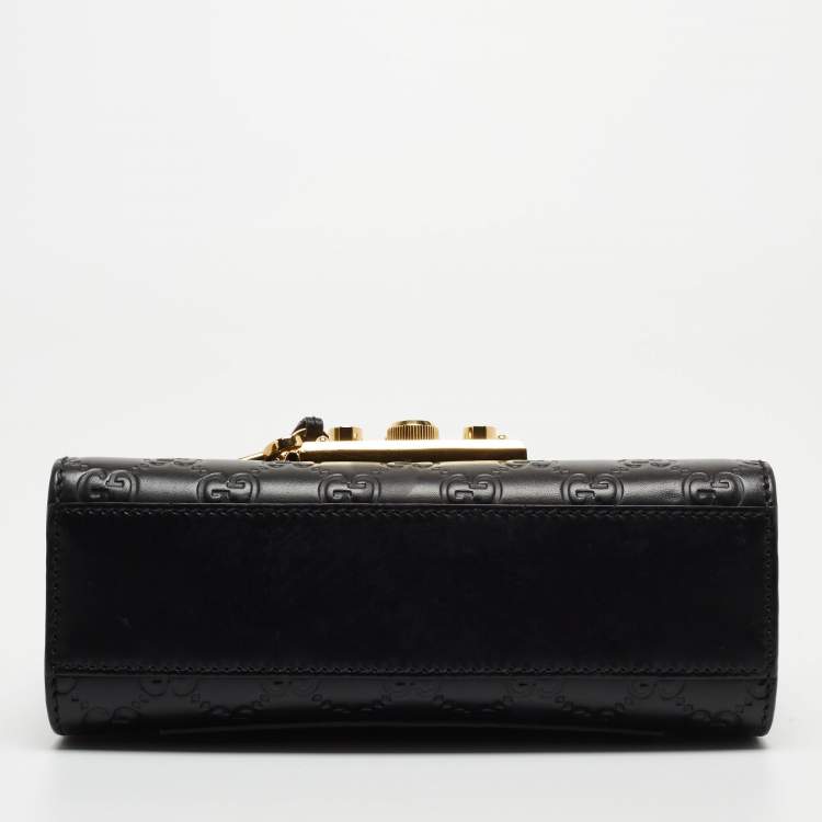 Pre Owned Gucci Black Guccissima Leather Small Padlock Shoulder Bag