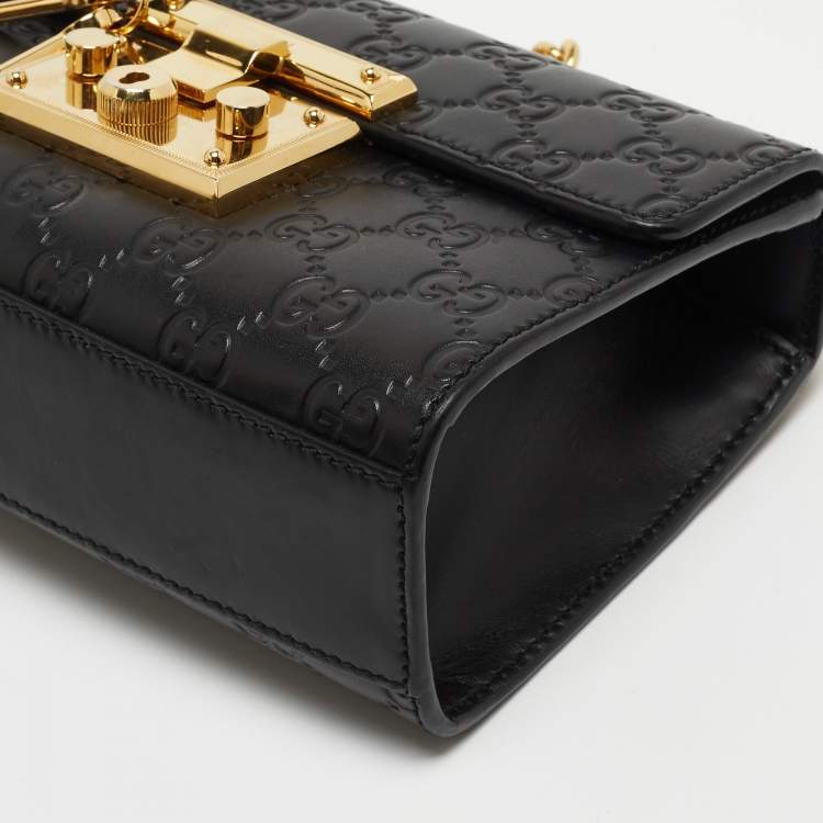 Pre Owned Gucci Black Guccissima Leather Small Padlock Shoulder Bag