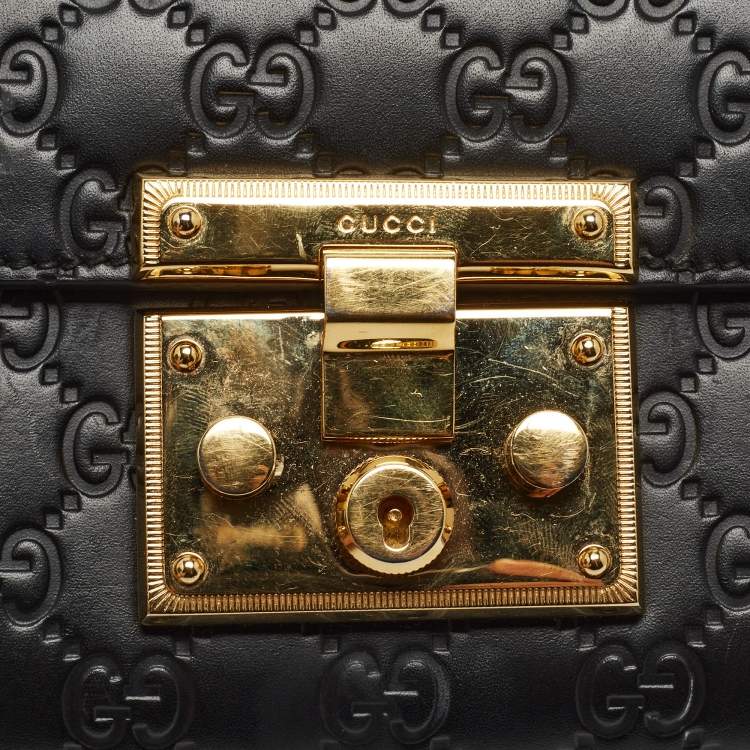 Pre Owned Gucci Black Guccissima Leather Small Padlock Shoulder Bag