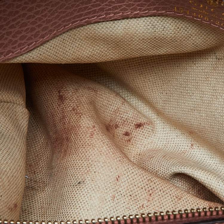 Pre Owned Gucci Pink Pebbled Leather Small Swing Tote