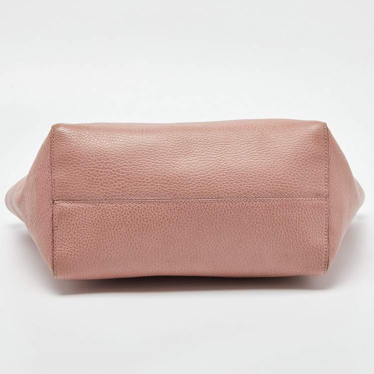 Pre Owned Gucci Pink Pebbled Leather Small Swing Tote