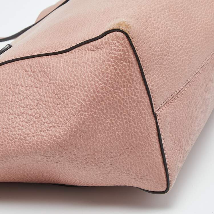 Pre Owned Gucci Pink Pebbled Leather Small Swing Tote