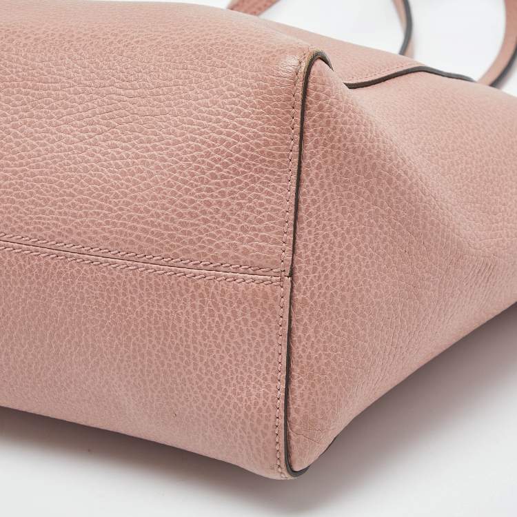 Pre Owned Gucci Pink Pebbled Leather Small Swing Tote