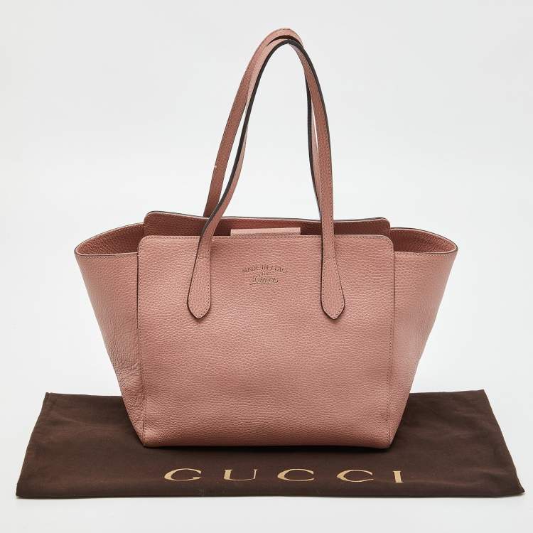Pre Owned Gucci Pink Pebbled Leather Small Swing Tote