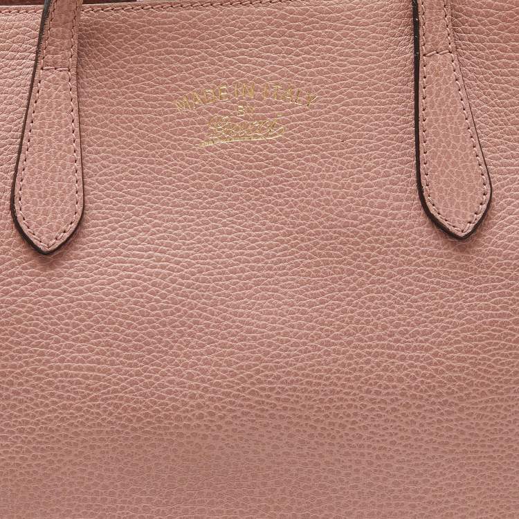 Pre Owned Gucci Pink Pebbled Leather Small Swing Tote