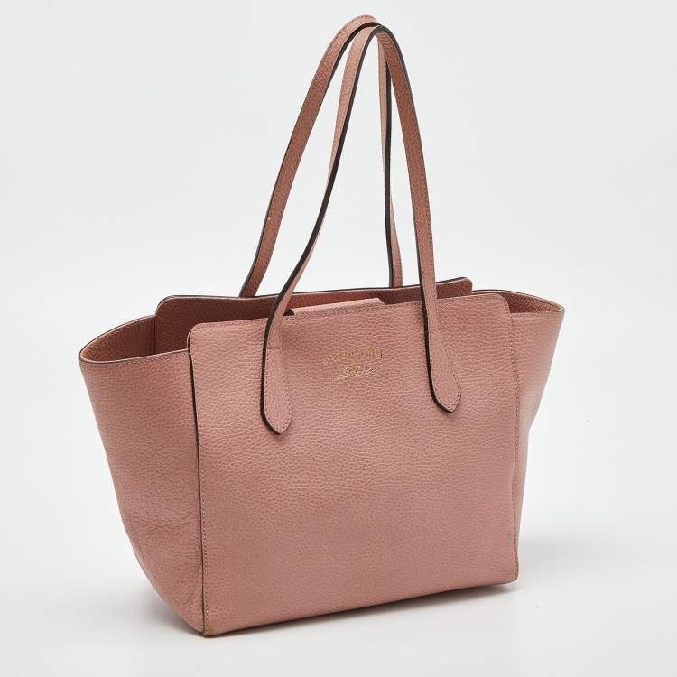Pre Owned Gucci Pink Pebbled Leather Small Swing Tote