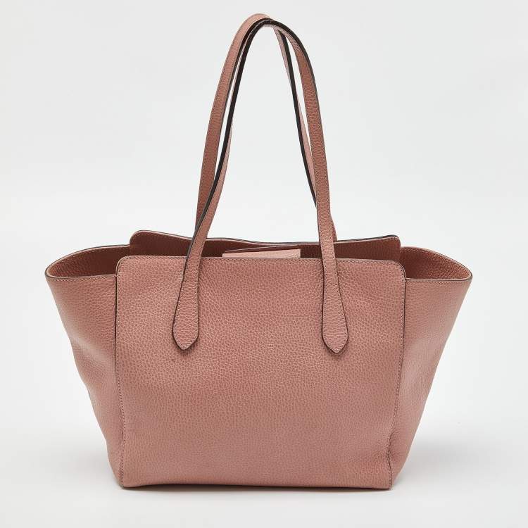 Pre Owned Gucci Pink Pebbled Leather Small Swing Tote