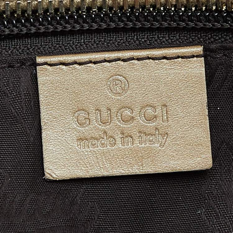 Pre Owned Gucci Gold GG Imprime Canvas and Leather Shopper Tote