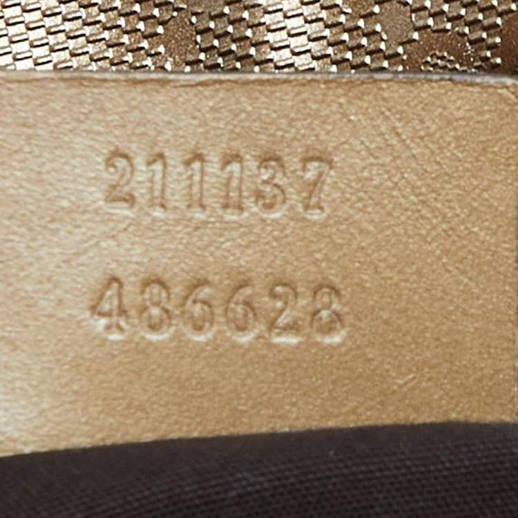 Pre Owned Gucci Gold GG Imprime Canvas and Leather Shopper Tote