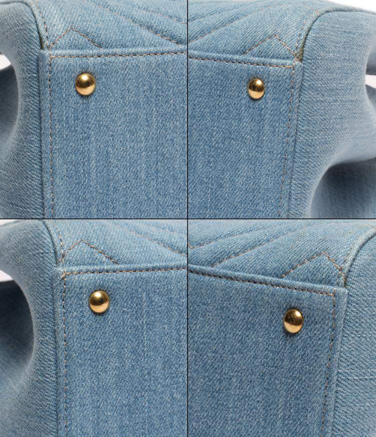 مملوكة مسبقًا Gucci Blue Matelassé Denim and Leather Small GG Marmont Tote