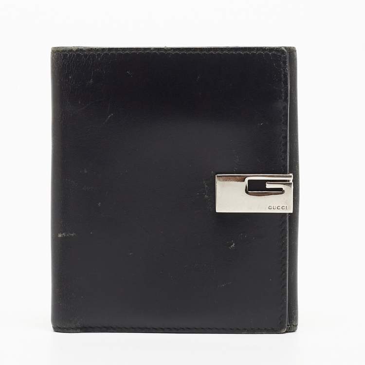 Pre Owned Gucci Black Leather Square G French Wallet