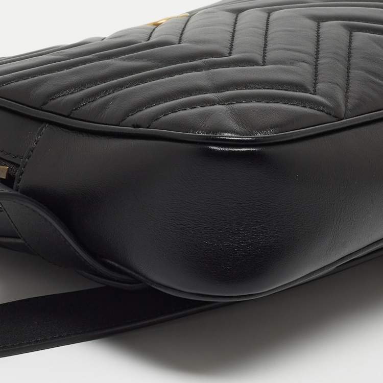 Pre Owned Gucci Black Matelassé Leather GG Marmont Belt Bag