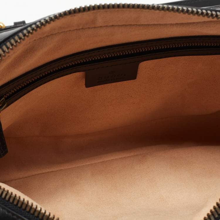 Pre Owned Gucci Black Matelassé Leather GG Marmont Belt Bag