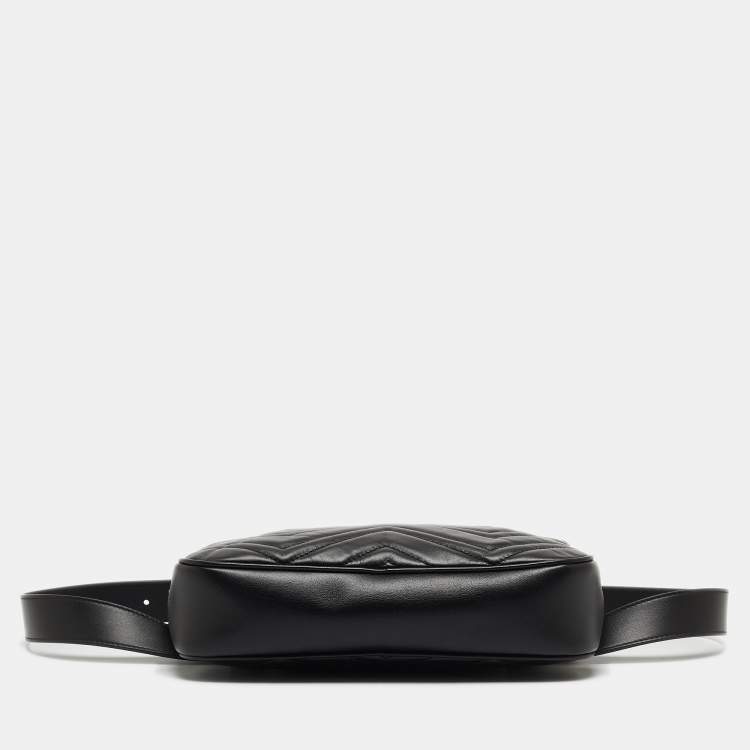 Pre Owned Gucci Black Matelassé Leather GG Marmont Belt Bag