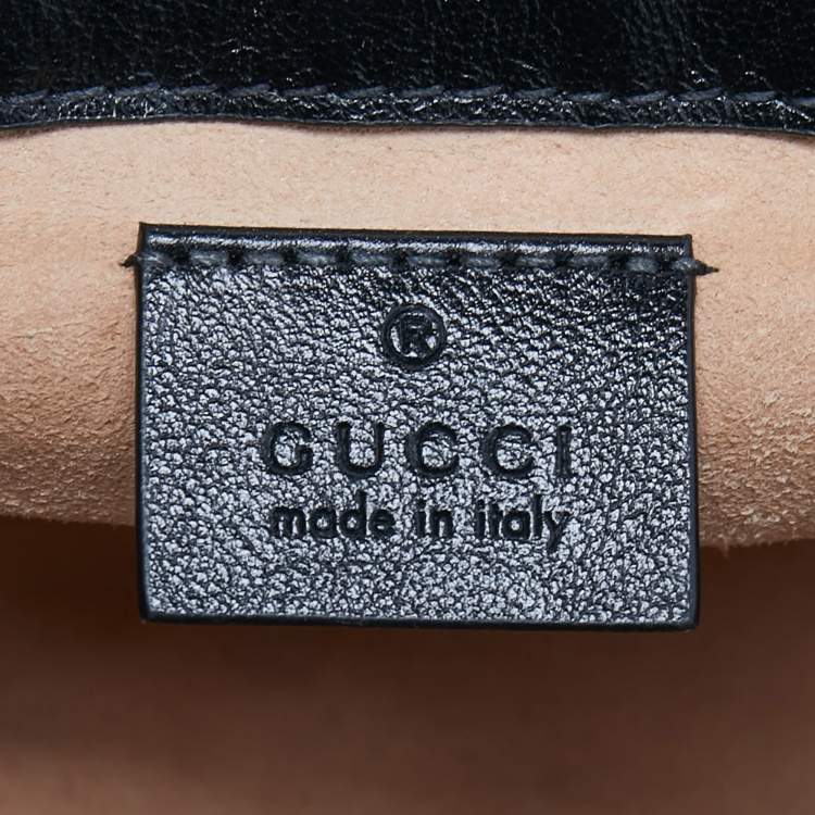 Pre Owned Gucci Beige/Black Diagonal Quilt GG Canvas and Leather Mini GG Marmont Top Handle Bag