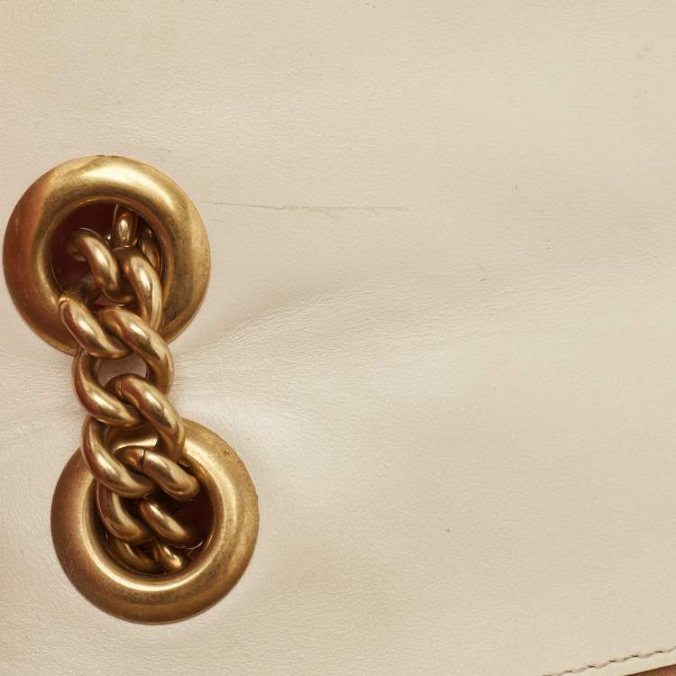 Pre Owned Gucci Off White Matelassé Leather Mini GG Marmont Shoulder Bag