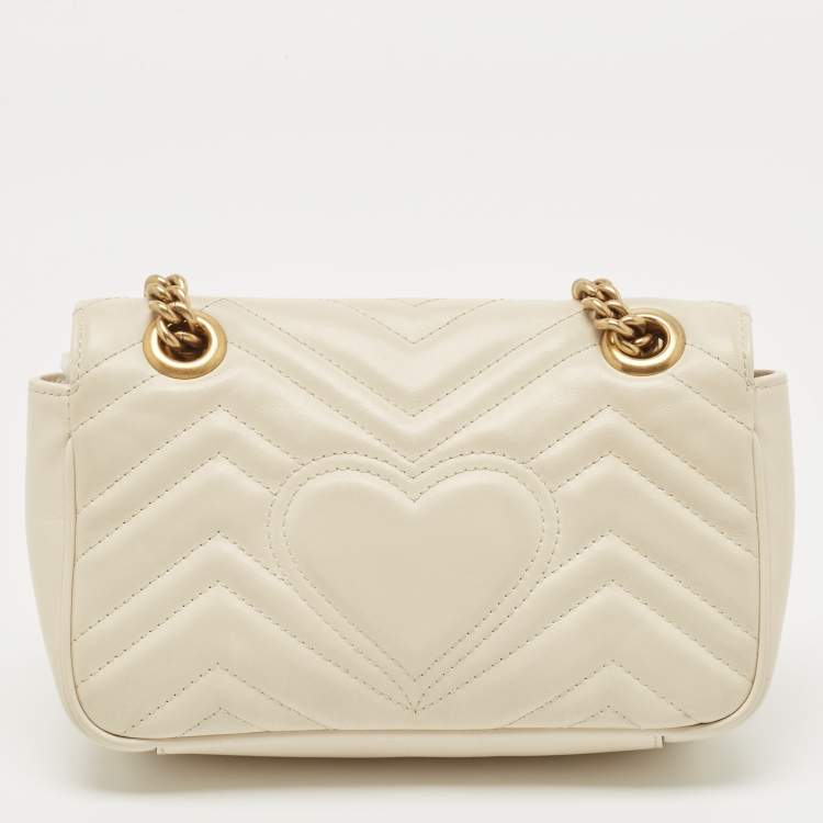 Pre Owned Gucci Off White Matelassé Leather Mini GG Marmont Shoulder Bag