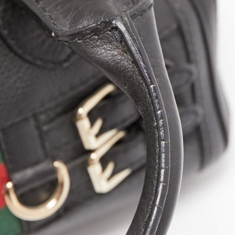 Pre Owned Gucci Black Leather Heritage Web Satchel  