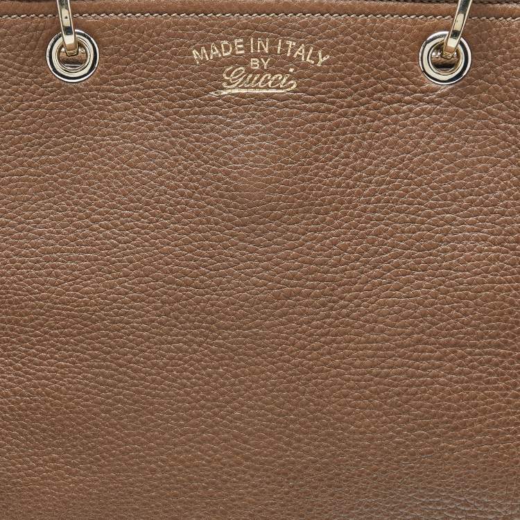 Pre Owned Gucci Brown Leather Large Bamboo Shopper Tote