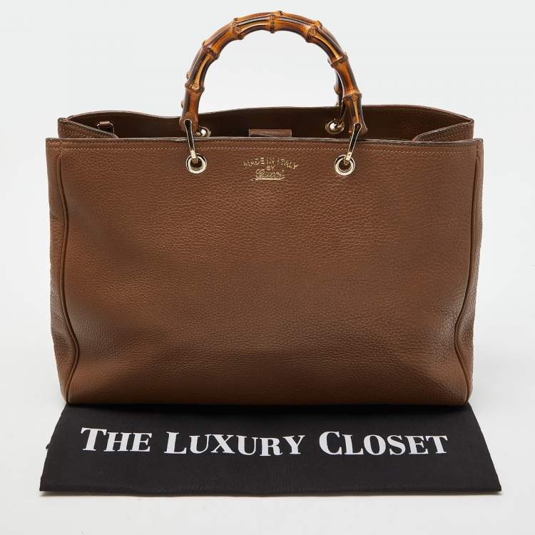Pre Owned Gucci Brown Leather Large Bamboo Shopper Tote