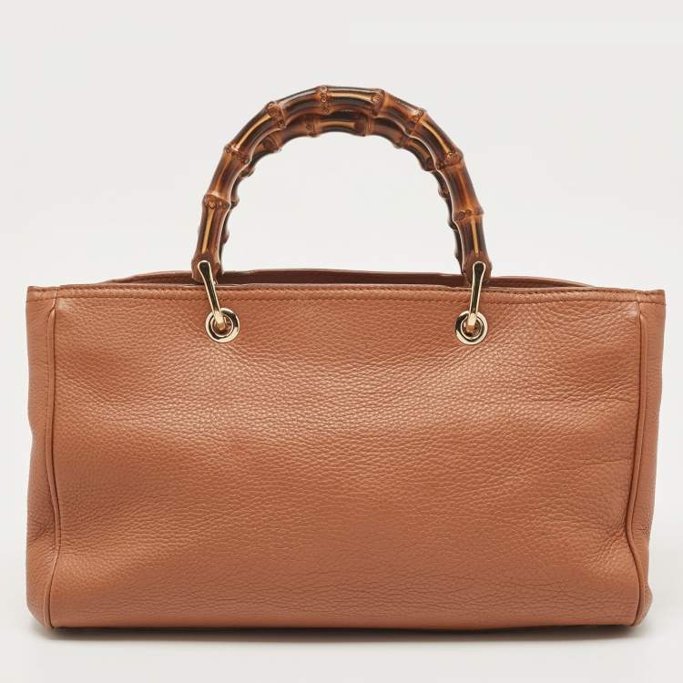 Pre Owned Gucci Brown Leather Medium Bamboo Shopper Tote