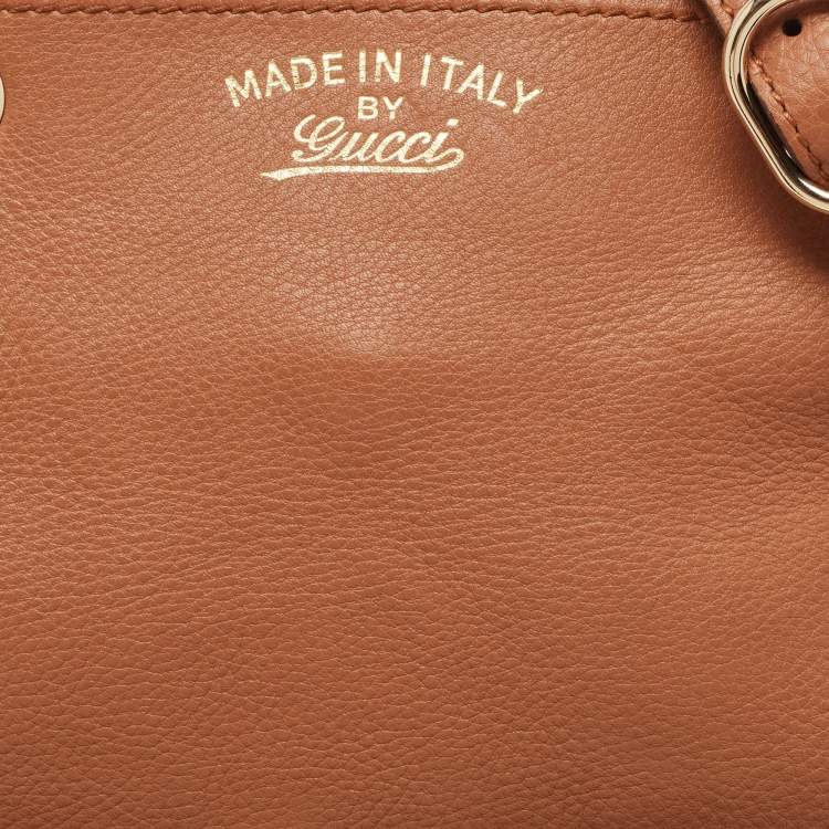 Pre Owned Gucci Brown Leather Medium Bamboo Shopper Tote