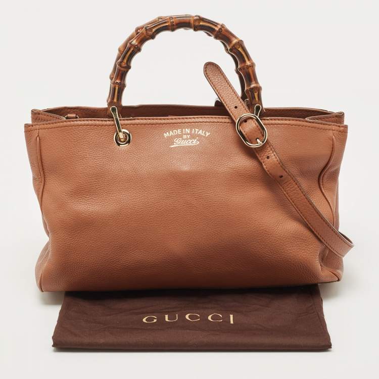 Pre Owned Gucci Brown Leather Medium Bamboo Shopper Tote