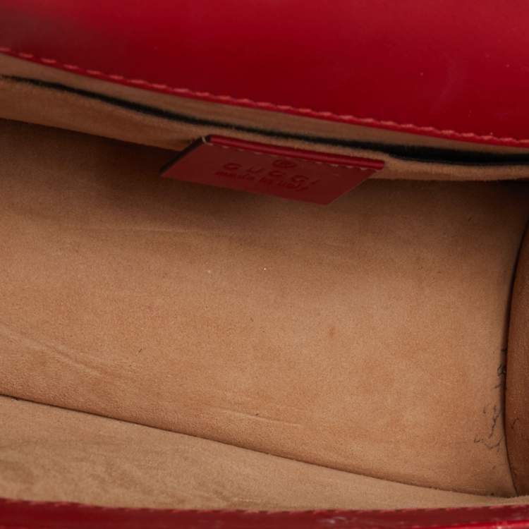 Pre Owned Gucci Red Leather Mini Web Chain Sylvie Top Handle Bag