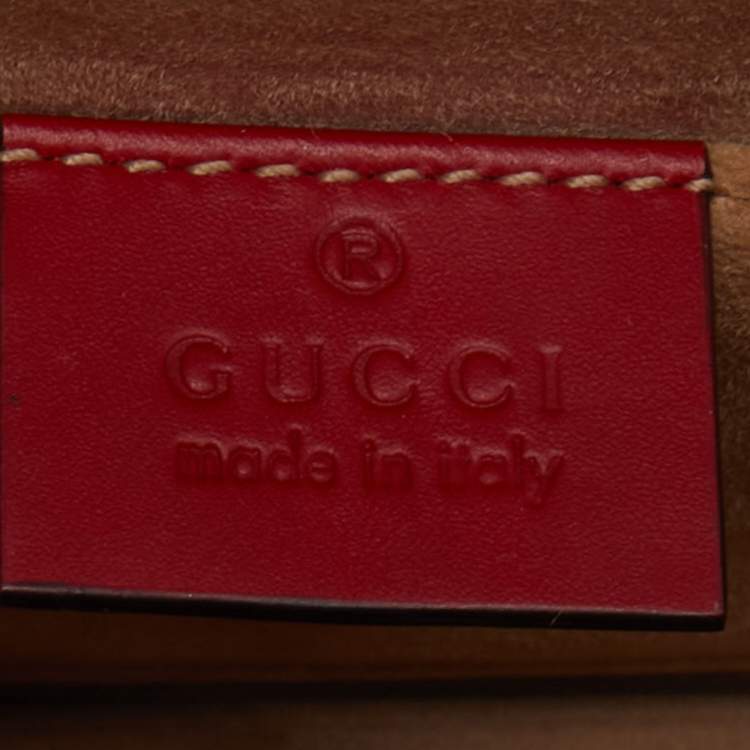 Pre Owned Gucci Red Leather Mini Web Chain Sylvie Top Handle Bag