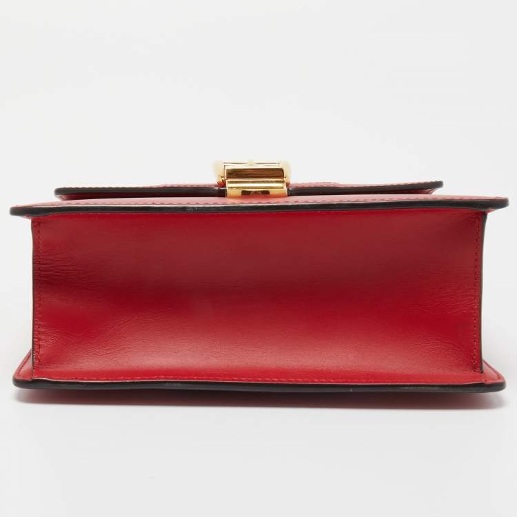 Pre Owned Gucci Red Leather Mini Web Chain Sylvie Top Handle Bag